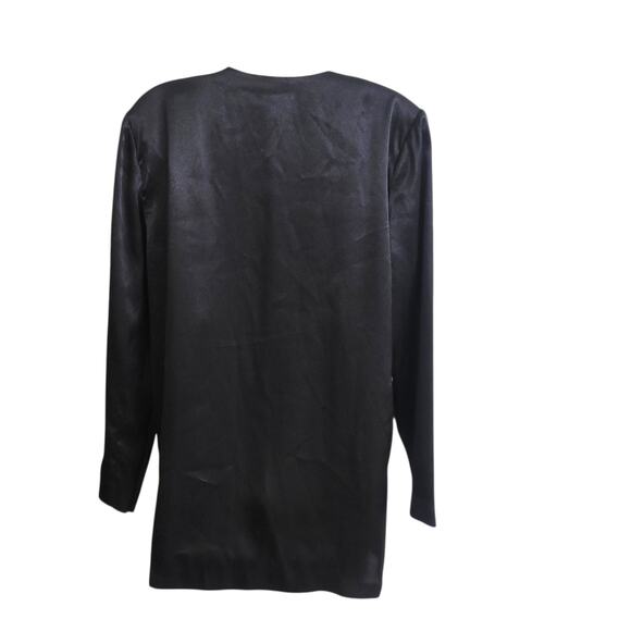 Vintage Black Leslie Fay Blouse Sz 12 Silky Asian Inspired Buttons - Picture 2 of 9